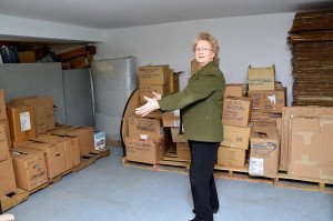 The sudden arrival of more than 35 refugee families from Syria has virtually drained Agape’s stocks, according to Betty McLeod seen here in the organization’s near-empty storage area.