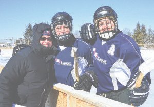 The Sir Wilfrid Laurier School Board’s Susan O’Keefe poses with two members from the rival team – councillors David De Cotis and Paolo Galati
